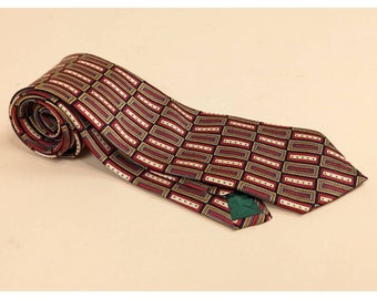 Charley Bay Paris Mens Tie Necktie Red Black Geometric 100% Silk Woven