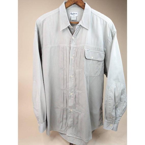Pepe Jeans, Vintage Pepe Jeans Mens Button Down Shirt Corduroy Beige Long Sleeve Pleated XL