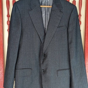 Vtg Salvatore Ferragamo Black Suit Jacket Blazer Wool Size 52L Pinstripe 2Button
