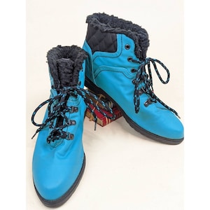 Vintage Sporto Womens wandelschoenen zwart Turquoise lederen gewatteerde manchet enkel 6 M