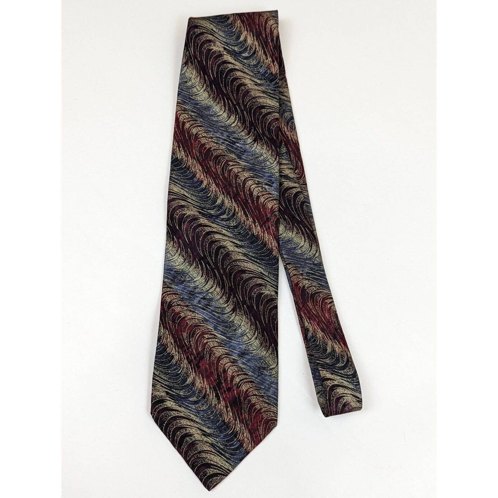 Louis Rotha Louis Roth Mens Tie Necktie Red Blue Abstract 100% Silk Tied Woven ...
