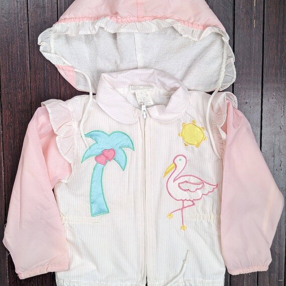Vintage Jacket 80s 90s Baby Girl 3T Pink Flamingo Palm Tree 