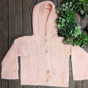 Vintage 70&#39;s Royal Knitwear Brand Pink Acrylic Baby Girls Sweater 2T Cardigan