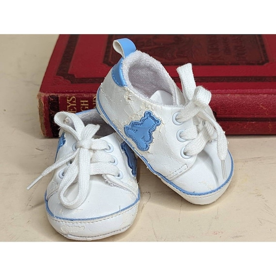 Vintage Teddy Bear Baby Gap Boys Crib Shoes White… - image 1