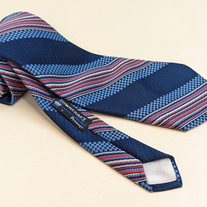 Vintage 60s 70s Trevira Polyester Necktie Retro Blue Red Striped Tie Towncraft