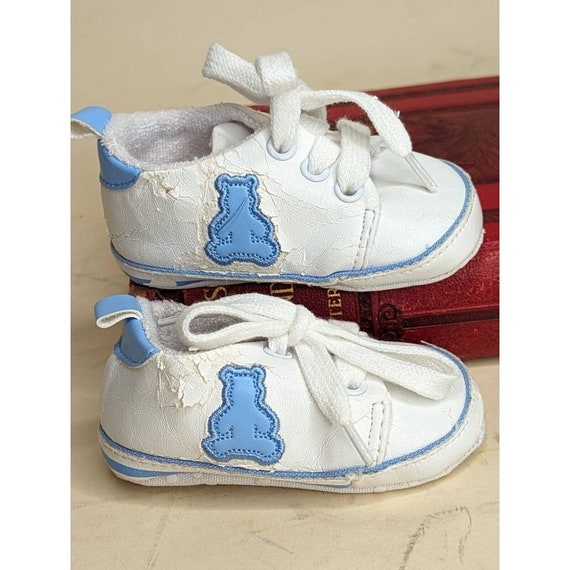 Vintage Teddy Bear Baby Gap Boys Crib Shoes White… - image 2