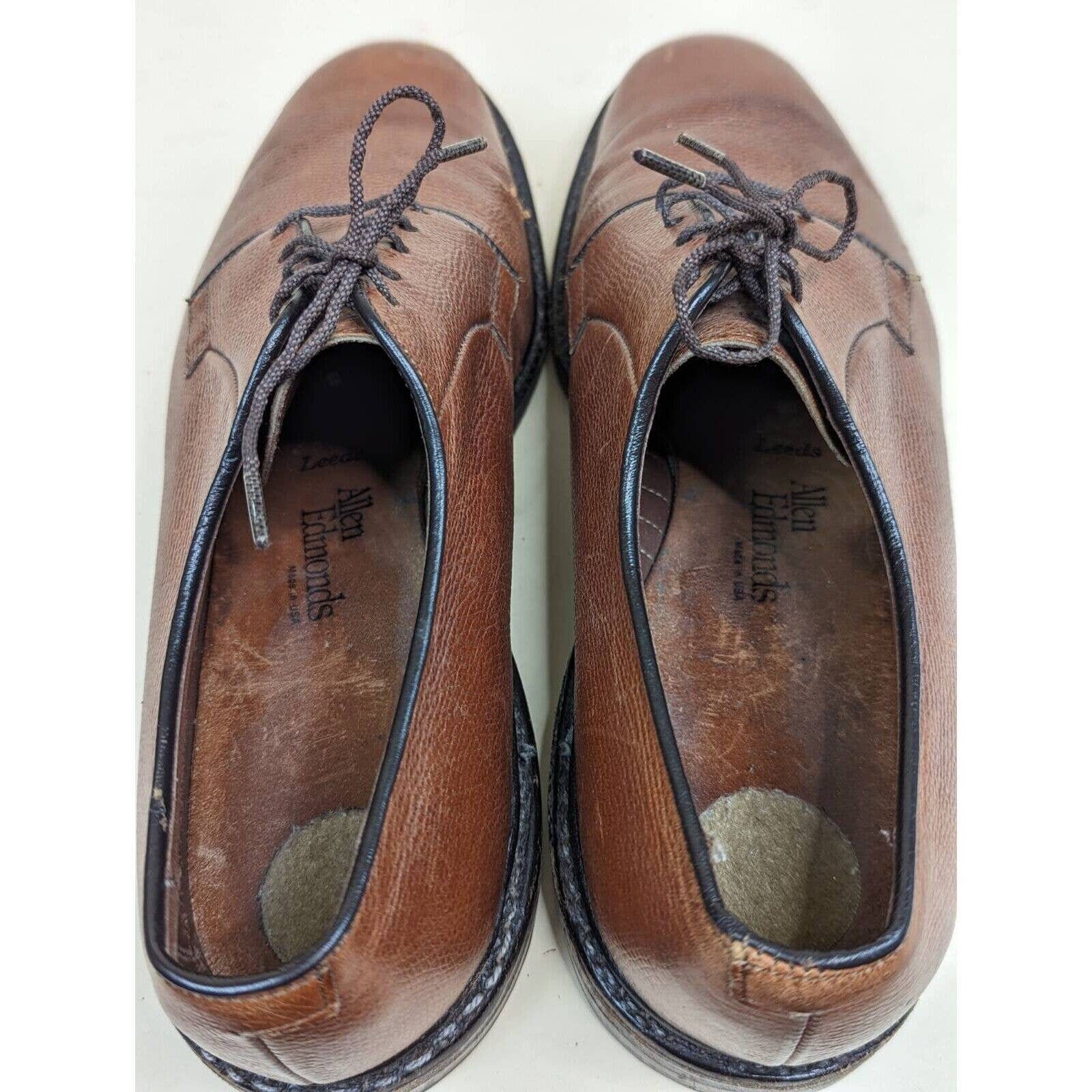 Allen Edmonds Mens Leeds Derby Dress Shoes Brown Leather Textured Lace Up 9.5D‎ Burdgundy main image 2