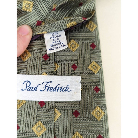 Vintage Mens Paul Fredrick Tie Necktie Green Yell… - image 4