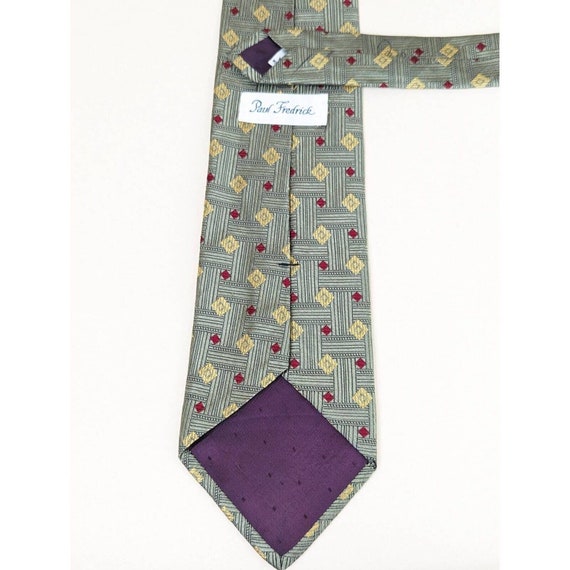 Vintage Mens Paul Fredrick Tie Necktie Green Yell… - image 3