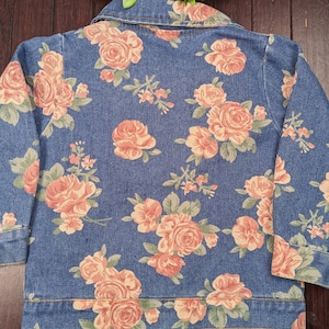 Retro 90's Pink Floral Zip Front Jean Denim Jacket Little Girls Kids Size 3T Blue