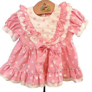Vintage 80s 90s Lightning Bug Pink White Girls Polka Dot Ruffle Dress Sz 18mo