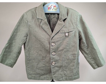 Stix N Stones Toddler Boys Sports Jacket Dress Up Green Linen Cotton 3-Button 2T