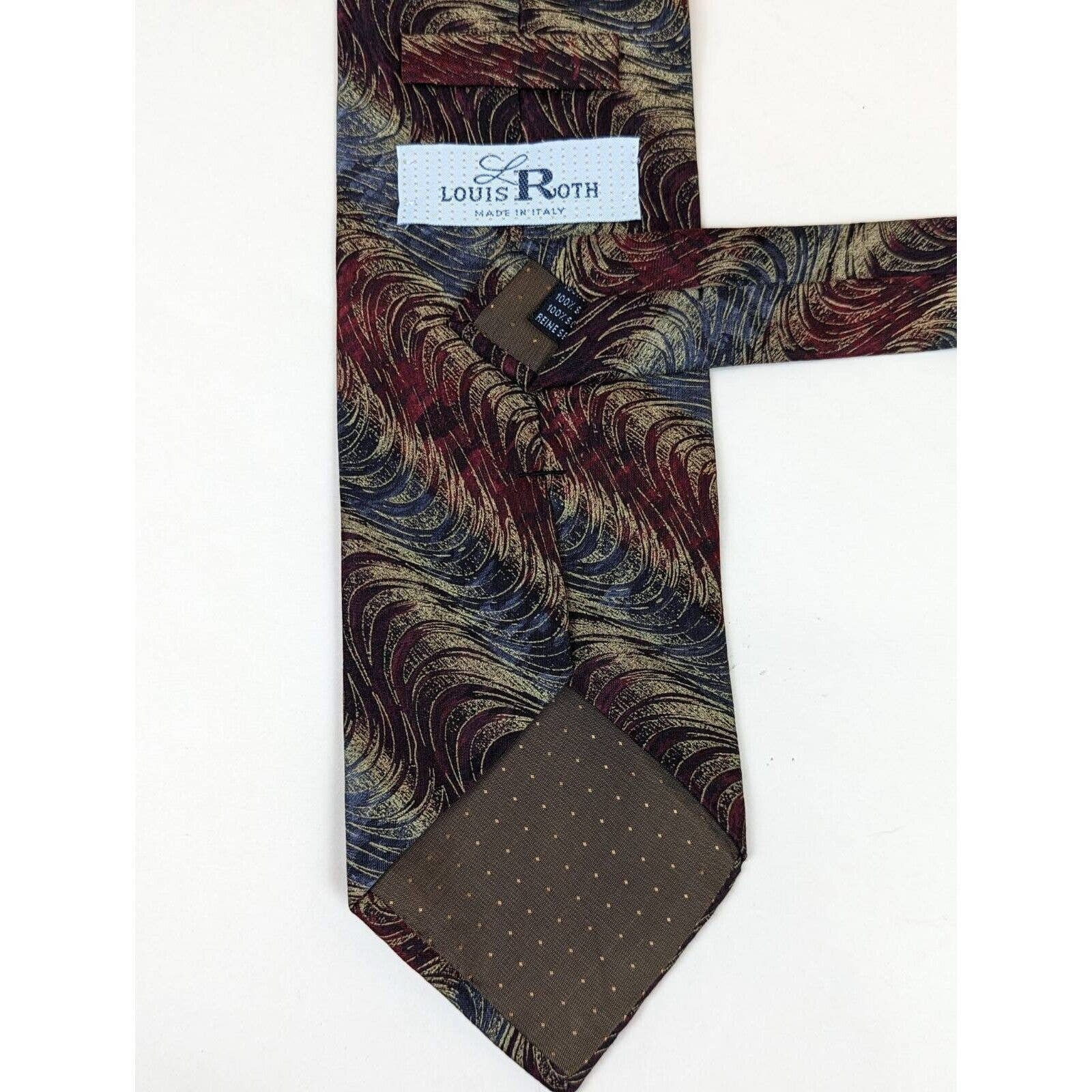 Louis Rotha Louis Roth Mens Tie Necktie Red Blue Abstract 100% Silk Tied Woven ...
