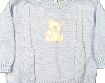 Vintage Kids Baby Inc. Boys Pull Over Sweater Cardigan Size 6 mo Blue Teddy Bear