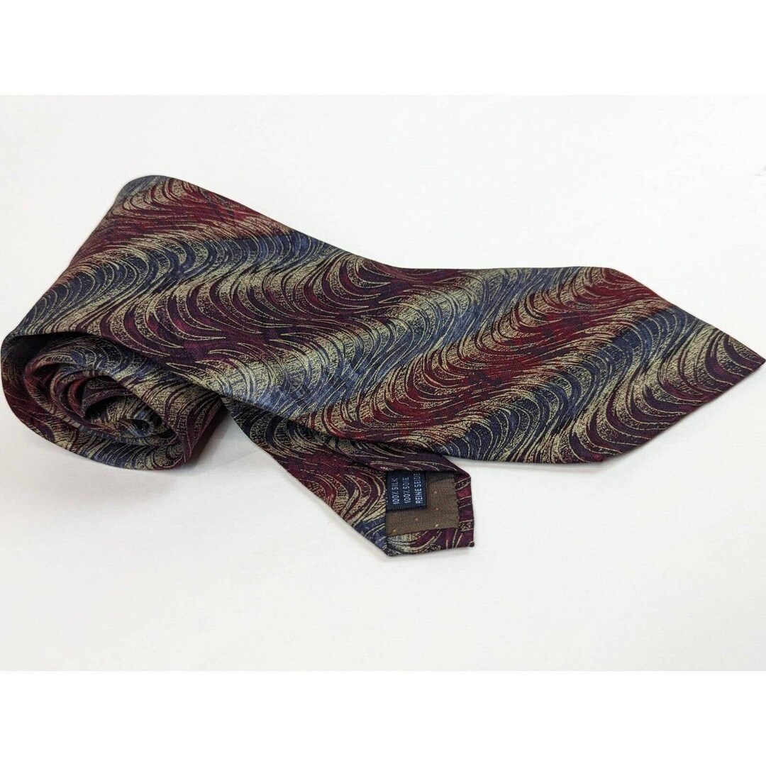 Louis Rotha Louis Roth Mens Tie Necktie Red Blue Abstract 100% Silk Tied Woven ...