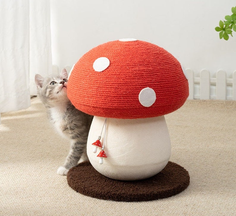 Mushroom Shape Cat Scratching Post Modern Wooden Cat Tree Etsy
