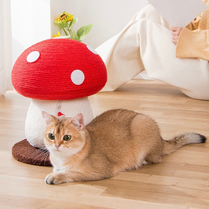 Mushroom Shape Cat Scratching Post Modern Wooden Cat Tree Etsy