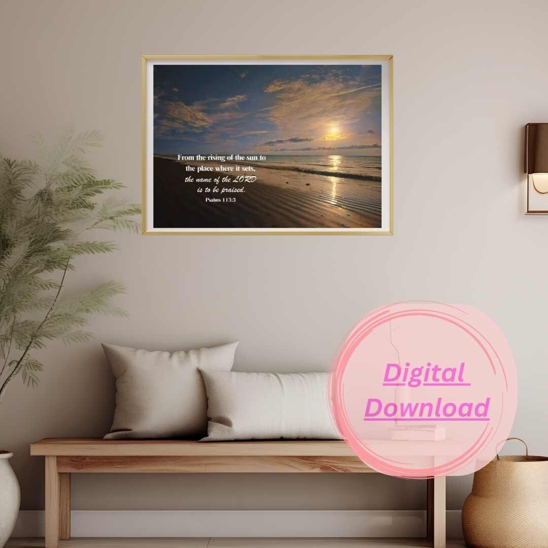 Bible Verse Beach Sunset Print: Inspirational Wall Art (digital ...