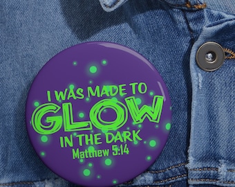 Christian Jesus Metal Pin Button, Glow in the Dark, Christening Gift