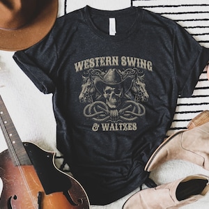 Western Swing & Waltzes Vintage Western Tee, Oklahoma Red Dirt Merch, Skull Horses Cowboy Cowgirl Concert Tee, Country Music Festival
