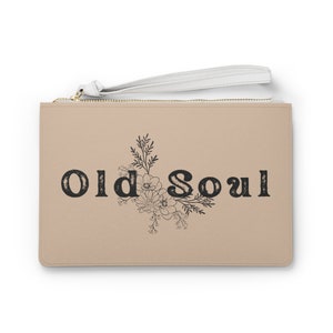 Old Soul Clutch Bag Vegan LederSaffiano Muster Modetasche kleine Geldbörse, Boho Blumen Reißverschluss Clutch