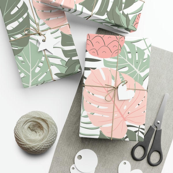 Tropical Gift Wrap Paper Hawaiian Leaves Gift Wrapping Tissue Pineapple Aloha Island  Wrapping Paper sizes: 30x20" and 30x72" Matte Finish