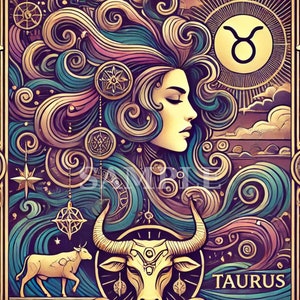 Carta del Tarot Tauro - Impresión del zodíaco Art Deco - Descarga digital mística