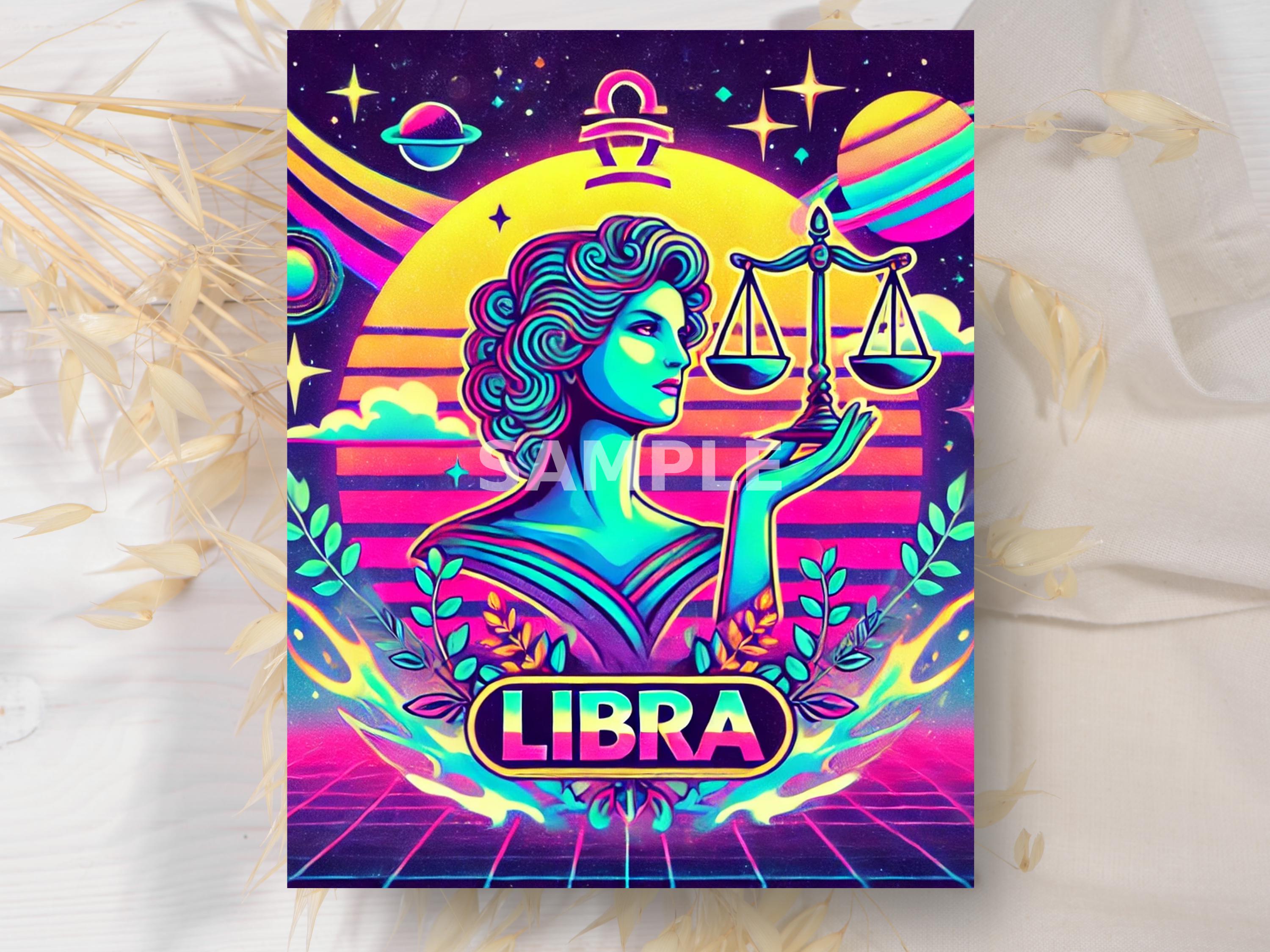 Libra Retro Retro 80s Libra Art Print: Neon Astrology (digital Download) - Etsy