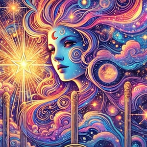 Impresión de la carta del tarot de la estrella - Arte de pared místico art déco - Descarga digital celestial - Decoración de tarot boho - Póster de sanación espiritual