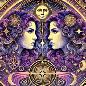 Impresión de la carta del tarot de Géminis - Arte de pared del zodíaco Art Deco - Póster de astrología mística - Descarga digital celestial - Regalo de horóscopo bohemio