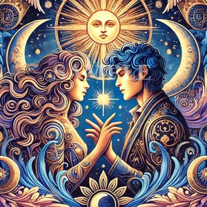 Impresión de la carta del tarot de los amantes - Arte de pared místico art déco - Descarga digital celestial - Decoración de tarot boho - Póster espiritual de almas gemelas