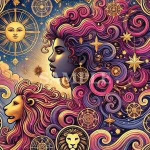 Carta del Tarot Leo - Impresión del zodíaco Art Deco - Descarga digital mística