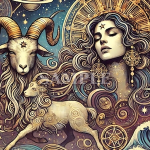 Tarotkaart Steenbok - Art Deco dierenriemprint - mystieke digitale download