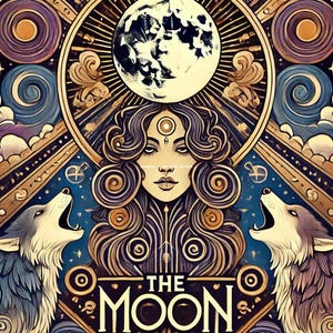 Impresión de la carta del tarot de la luna - Arte de pared místico art déco - Descarga digital celestial - Decoración de tarot boho - Póster de bruja intuitiva