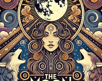 Art Deco Moon Tarot Card Print: Mystical Celestial Wall Art (Digital Download)