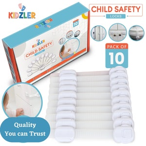 Cerradura de gabinete con kit de seguridad para niños con fuerte adhesivo 3M, no se necesitan herramientas y se instala en 5 minutos.