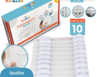 Cerradura de gabinete con kit de seguridad para niños con fuerte adhesivo 3M, no se necesitan herramientas y se instala en 5 minutos.