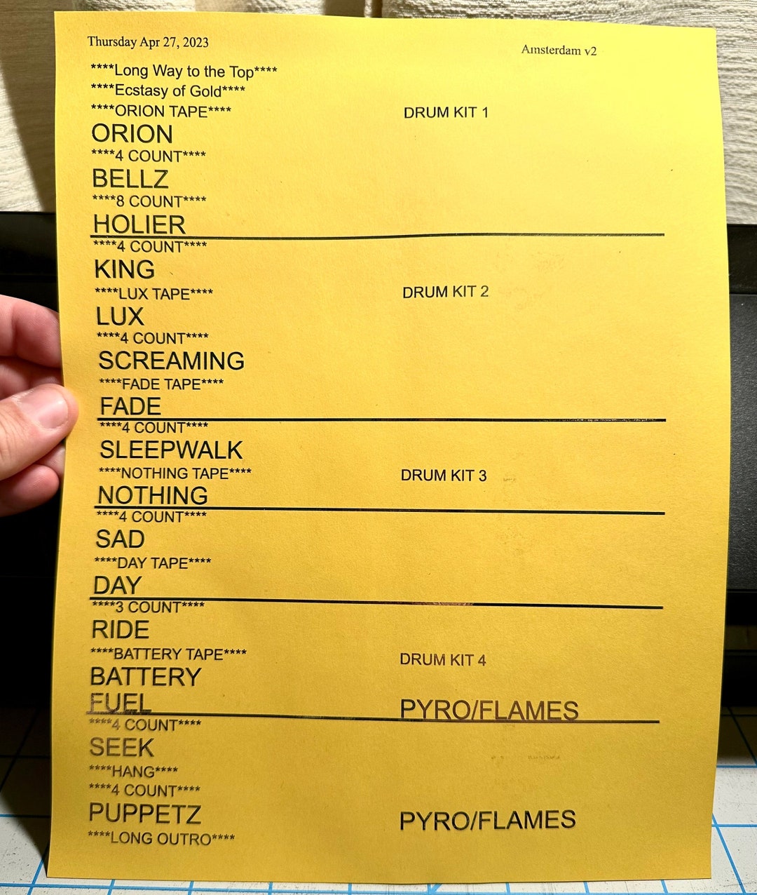 Ships End of July Metallica Setlist M72 Tour Concert Foiled Setlist