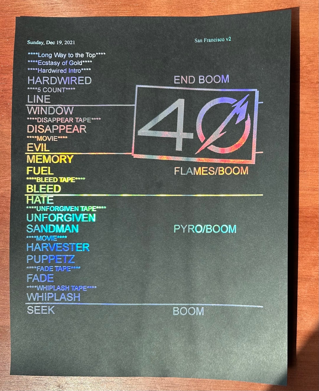 Metallica Setlist 40th Anniversary Night 2 Foil Concert Souvenir Etsy