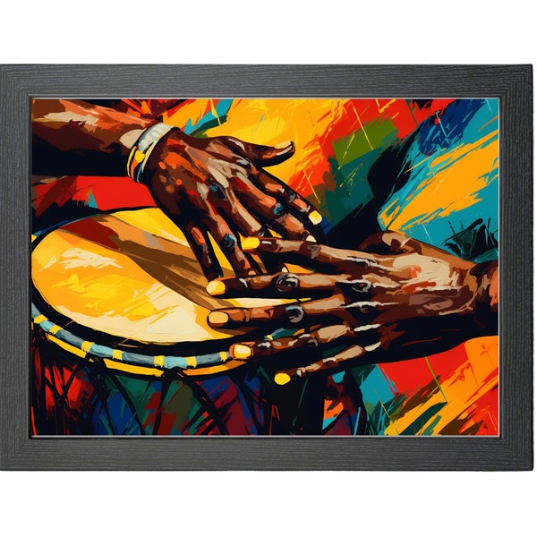 Traditional African Drum Hands - Bold Fauvist-Style Artwork - Vibrant Drummer Digital Print