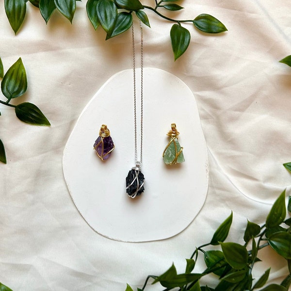 24 K Vergoldete, Roségold, Silberne kleine Rohstein Kette | Anhänger | Heilstein Kette | Schutzkette | Naturstein Amethyst  | Aventurin