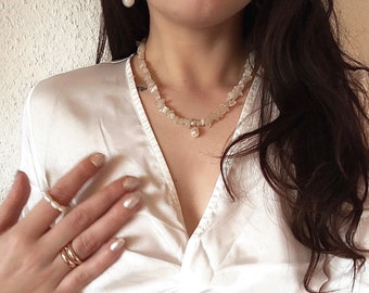 Moonstone | Aventurine | Aquamarine | Rose Quartz | Amethyst Chip Necklace | Pearls | Gold | Choker | Chip | Natural Stone Healing Stone Rough Stone