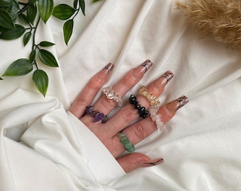 Elastic Sliver Gemstone Ring | Chip Ring | Natural stone sliver ring | Anxiety Ring | Anti Anxiety Ring | Healing stone ring | Splinter ring