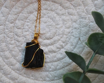 Gold-plated & silver black tourmaline necklace | natural stone | protective stone | protective necklace | crystal necklace | raw stone | healing stone | pendant