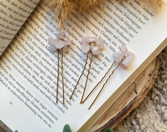 Raw Golden Rose Quartz Hair Pins | Natural stone hairpins | Gemstone hair pins | Bridal jewelry | Headdress | Hair clip | Bobby pins