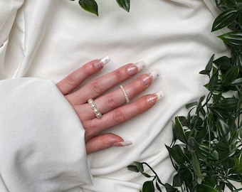 Elastic natural white pearl ring | Pearl ring set | Pearl rings | Pearl jewelry | Pearl ring | Pearl ring