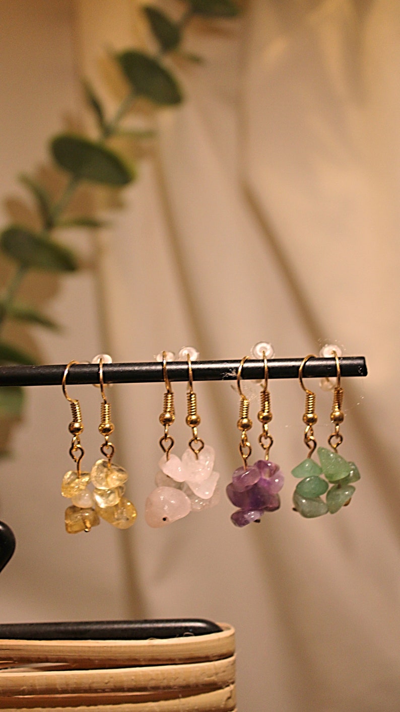 Gold and Silver Hanging Earrings with Gemstones Hanging earrings Healing stone earrings Natural stone earrings Raw stone earrings image 3