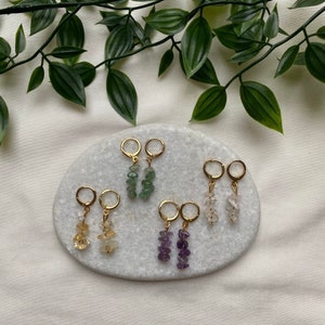 18K gold plated & 925 silver gemstone hoop earrings | Earrings | Rose quartz | Citrine | Amethyst | Aventurine| Hoop Earrings | Natural stone hoop earrings