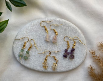 Gold and Silver Hanging Earrings with Gemstones | Hanging earrings | Healing stone earrings | Natural stone earrings | Raw stone earrings |