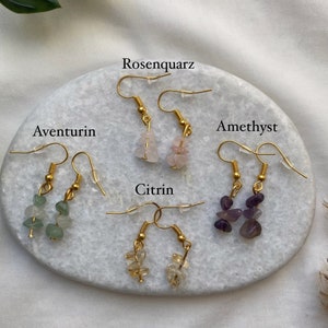 Gold and Silver Hanging Earrings with Gemstones Hanging earrings Healing stone earrings Natural stone earrings Raw stone earrings image 2